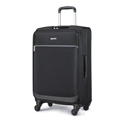 Amazon Basics 23" Medium Checked Softside Luggage Suitcase with Spinner Wheels, Expandable Space, Zippered Pockets, Telescopic Handle, Black - color: Black, size: 23”, style: Medium Checked