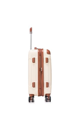 Rockland London Hardside 2 Piece Spinner Wheel Luggage Set, Carry-On 20" and Tote 14", White - color: White with Brown Trim, size: 2 Piece (20"/14" Tote)