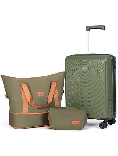 CONCEPTEN Luggage Sets 3 Piece, PP Hardshell Suitcases Set with Wheels - color: Olive Drab, size: 3 Piece Sets (21/Db/Tb)