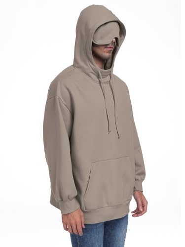 SeSe Code Hoodie with Eye Mask Travel Airplane Unisex Oversized Sweatshirt - color: Coffee Grey, size: X-Large