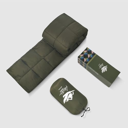 Large Camping Blanket Lightweight Puffy Camp Blanket - color: Dark Green, size: 52x75"
