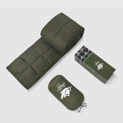 Large Camping Blanket Lightweight Puffy Camp Blanket - color: Dark Green, size: 52x75"
