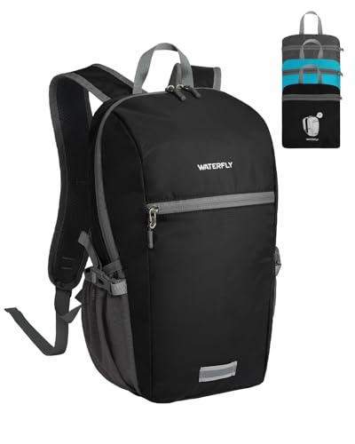 WATERFLY Small Packable Travel Backpack: 10L Ultra-Light Daypack Women Men - color: Black
