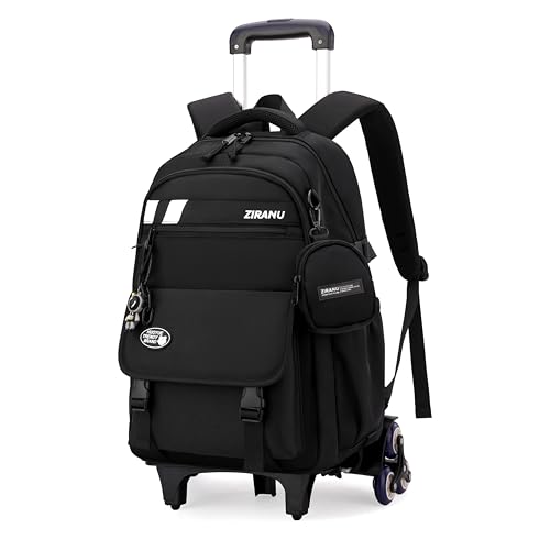 EKUIZAI Boys Rolling Backpack，Kids Trolley Book Bag for School | 27L Storage, Breathable Shoulder Strap, Middle School Bag with Wheels, for School&Travel - color: Black, size: 1 Piece (6 Wheels)