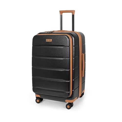 24'' Luggage,Hardside Suitcase w/Spinner Wheels,TSA LOCK - color: Black, size: 24" Mid-Checked
