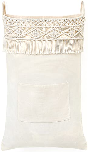Mkono Macrame Over The Door Laundry Hamper, Hanging Laundry Bag with Zipper - size: 18.5" x 27.5"