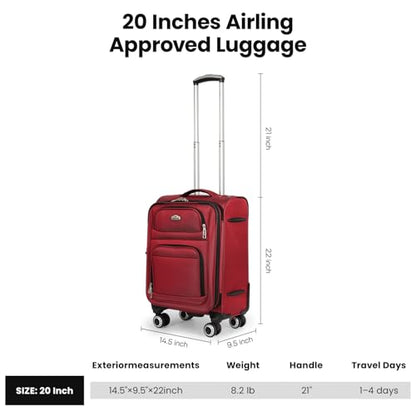 20'' Carry on Luggage,Softside Suitcase,Expandable 15% - color: Red, size: Carry-On 20-Inch