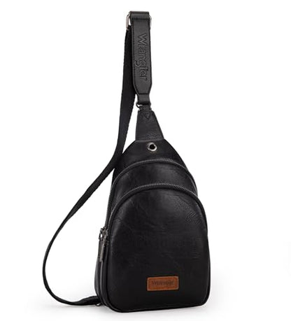 Wrangler Crossbody Bags for Women Sling Bag Fanny Pack Chest Purse Backpack - color: Black