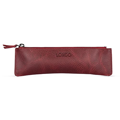 Londo Genuine Leather Pen Case with Zipper Closure, Pencil Pouch Stationery Bag - color: Maroon