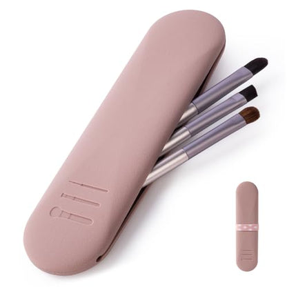 Travel Makeup Brush Holder, Silicon Trendy and Portable Cosmetic Face Brushes Holder, Make Up Organizer Bag Case, Cosmetic pouch,Toiletry Organizer (Khaki)