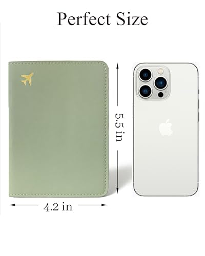 Passport Holder for Travel Essentials RFID Blocking PU Leather - color: Sage Green