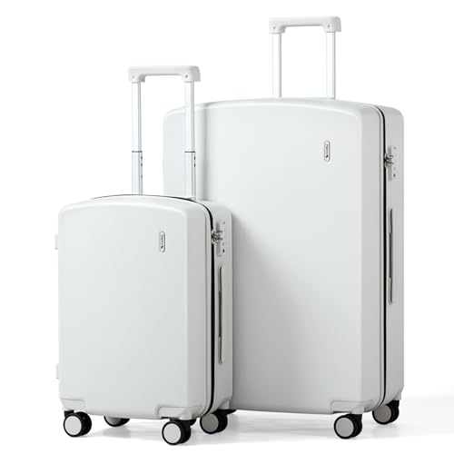 Hanke Hard Shell Luggage Sets 2 Pieces, 20" Carry On and 28" Checked - color: Smoke White, size: 20+28 Inch