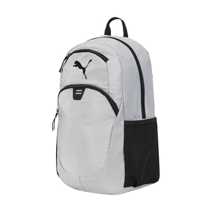 PUMA Women's Poppy Backpack in Memory Cloth with Laptop Sleeve, Luggage Strap & Water Bottle Pockets - color: Cool Light Grey