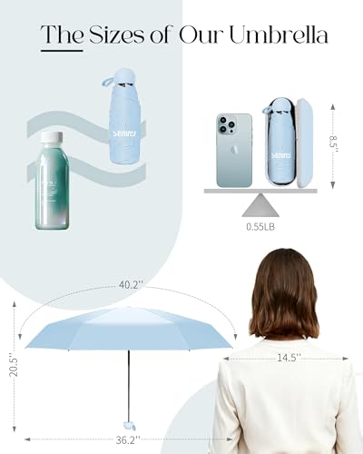 Seniny Mini Travel Umbrella with Case, Compact Pocket Size UV Sun & Rain - color: Sky Blue