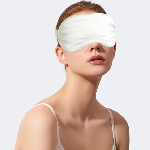 100% 22 Momme 6A Grade Double-Sided Pure Mulberry Silk Eye Mask Soft Breathable Sleep Blindfold with Elastic Headband for Men and Women Pack of 1 (White) - color: White