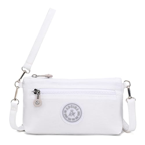 Small Wristlet Wallets for Women Nylon RFID Cross body bag - color: White