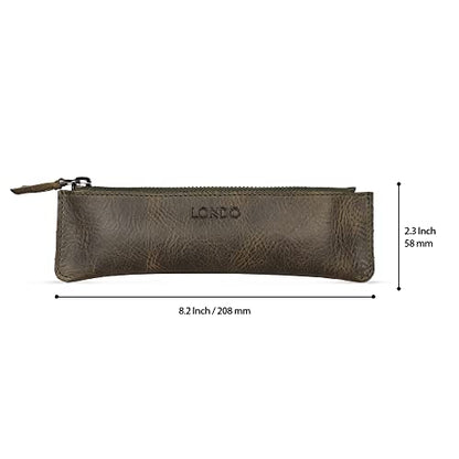 Londo Top Grain Leather Pen Case with Zipper Closure, Pencil Pouch Stationery Bag - color: Green
