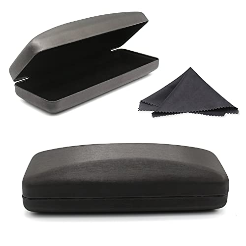 SMARTTOP Hard Shell Eyeglass Case- Glass Case With Cleaning Cloth, Glasses Case hard shell for men women - color: Black