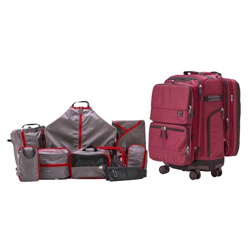 Trilogy All-In-One Bundle: 3-Part Modular Rolling Pack and 8 Perfect Fit Packing Cubes and a padded hip belt. Get 3 bags in 1 (Zinfandel) - color: Red