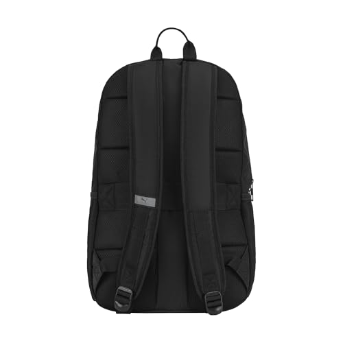 PUMA Women's Poppy Backpack in Memory Cloth with Laptop Sleeve, Luggage Strap & Water Bottle Pockets - color: Black/Silver