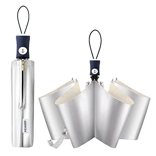 FDJASGY Silver Coating Layer Fabric Blocking UV 99.9% Sun Umbrella Compact Folding Travel Umbrella Automatic Folding Windproof Umbrellas For Men and Women (Beige) - color: Beige