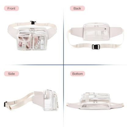Fanny Pack Clear Stadium Bag Women Waist Pack Transparent Belt Bag, Beige - color: Beige