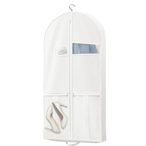 43" Travel Garment Bag with Accessories Zipper Pocket, Heavy Duty Suit Bag for Suits, Tuxedos, Dresses, Coats, White, 1 pack - size: 43inch-1 pack-White