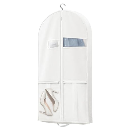 43" Travel Garment Bag with Accessories Zipper Pocket, Heavy Duty Suit Bag for Suits, Tuxedos, Dresses, Coats, White, 1 pack - size: 43inch-1 pack-White