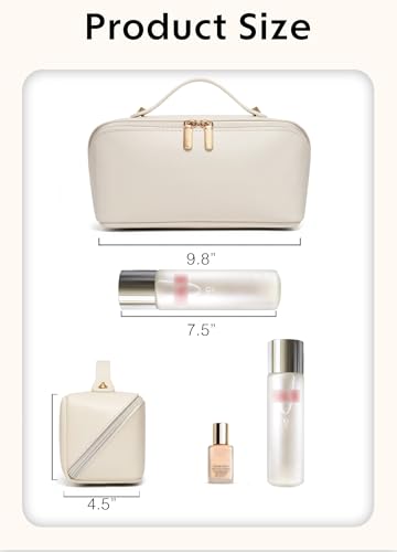 ALEXTINA Travel Makeup Bag, PU Leather Cosmetic Bag, White - color: smooth white, size: Medium