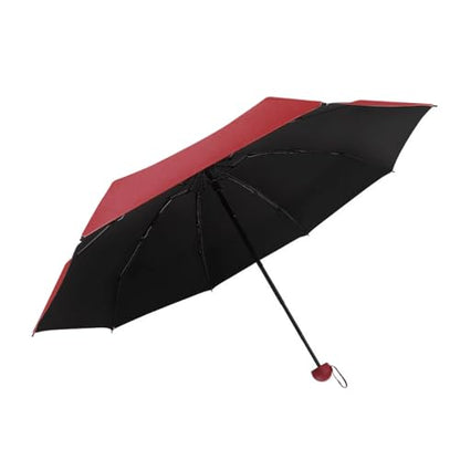 Five Fold Umbrella with Hard Shell Case Compact Travel Size UPF 50+ Manual Folding Rain Sun Umbrella Lightweight for Bag - color: wine red
