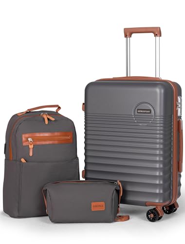Carry On Luggage 22x14x9 Airline Approved Suitcase with Wheels, 3 Piece - color: Grey, size: 3 Piece Sets (20/BP/TB)