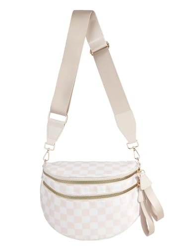 Checkered Crossbody Bag Bum Bag for Women,Spacious Fanny Packs Belt Bag - color: Beige Checkered