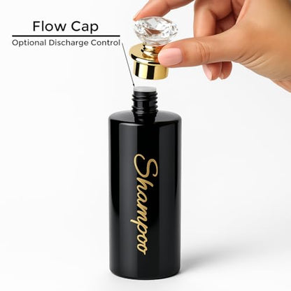 Shampoo and Conditioner Dispenser - Essentials Toiletry Bottles - Shower Refillable Shampoo and Body Wash Soap Pump Bottle – 3X 3oz TSA-Approved Travel Size Containers - Black Crytsal Round - color: Black Crystal Round, size: Small