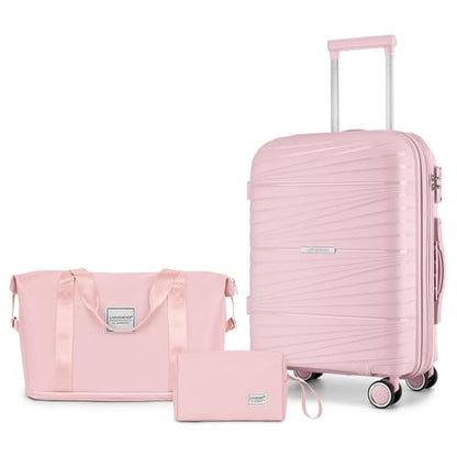 LARVENDER Carry On Luggage 22x14x9 Airline Approved, Suitcases with Wheels - color: Light Pink, size: 3 Piece Set (20/DB/TB)