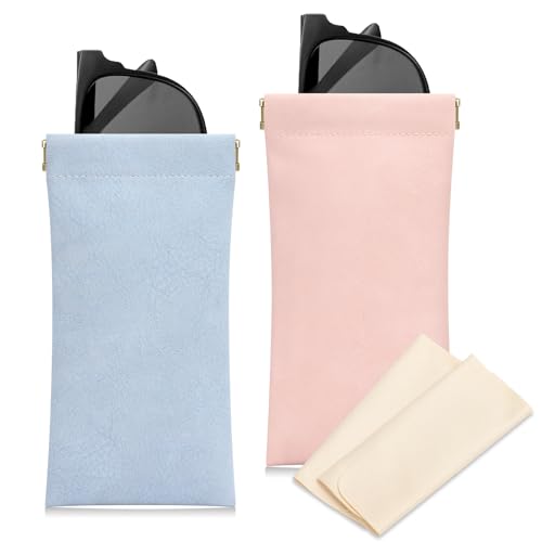 Sightor Sunglass Case, 2 Pcs Soft Eyeglass Cases for Women Glasses Pouch - color: Rose, Blue