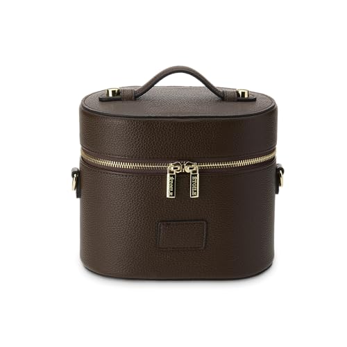 ETOILE - Oval Toiletry Case Espresso - Travel Makeup Bag Organizer with Shoulder Strap and Removable Divider - color: Espresso