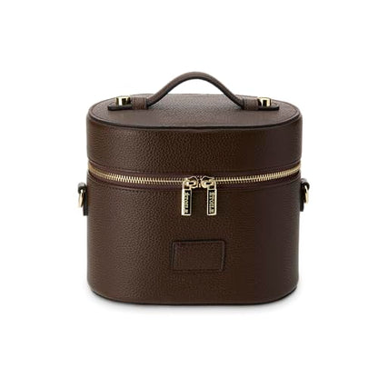 ETOILE - Oval Toiletry Case Espresso - Travel Makeup Bag Organizer with Shoulder Strap and Removable Divider - color: Espresso