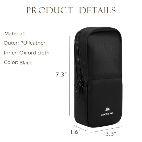 RSRSLEII Standing Makeup Bag, Wipe-Clean Brush Holder, Small Waterproof PU Leather Cosmetic Bag with Compartments, Portable Travel Brush Storage Dustproof Bag Case (04Black) - color: 04Black