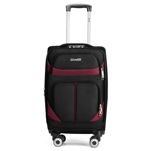 24'' Luggage,Softside Suitcase,w/LOCK,Expandable 15% - color: Black-Burgundy, size: Checked-Medium 24-Inch