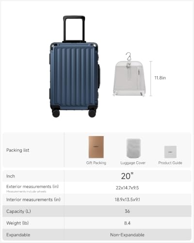 LUGGEX 20 Inch Zipperless Carry On Luggage, Midnight Blue - color: Midnight Blue, size: 20 Inch