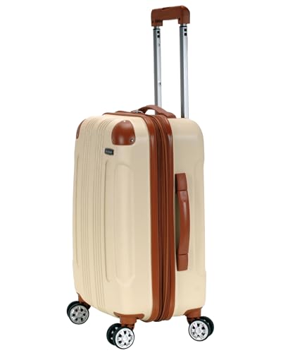 Rockland London Hardside Spinner Wheel Luggage, Carry-On 20", White - color: White with Brown Trim, size: Carry-on 20"