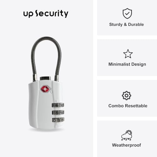TSA Locks for Luggage, Small Combination Padlock with Cable, Travel Essentials Luggage Locks TSA Approved, Combo Padlock with Code, for Suitcase, Bag, Backpack Zipper, Gym Locker (2-Pack) - color: Black+White