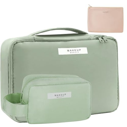 Queboom Travel Makeup Bag Cosmetic Bag Toiletry Bag for Women & Men - color: Green-3pcs