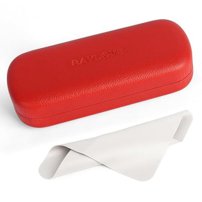 RayLove Glasses Case Hard Shell Eyeglass Case with Cleaning Cloth, PU Leather Protective Eye Glass Cases Fits Most Sunglasses - color: Red