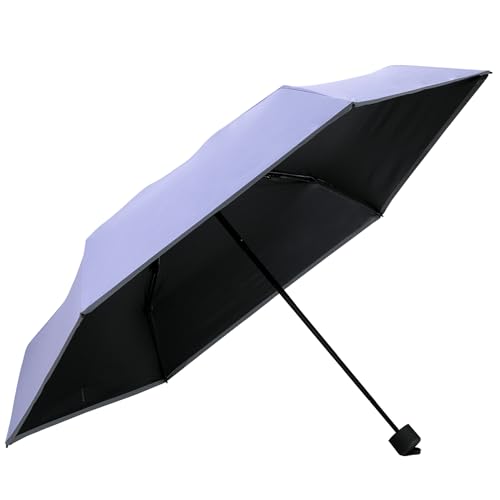 GAOYAING Compact Travel Umbrella with Reflective Safety Strips (300ft Visibility) - Ultra Portable 6.9" Folded Windproof Rain & Sun Umbrella UPF 50+ for Men Women - color: Purple
