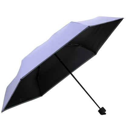 GAOYAING Compact Travel Umbrella with Reflective Safety Strips (300ft Visibility) - Ultra Portable 6.9" Folded Windproof Rain & Sun Umbrella UPF 50+ for Men Women - color: Purple