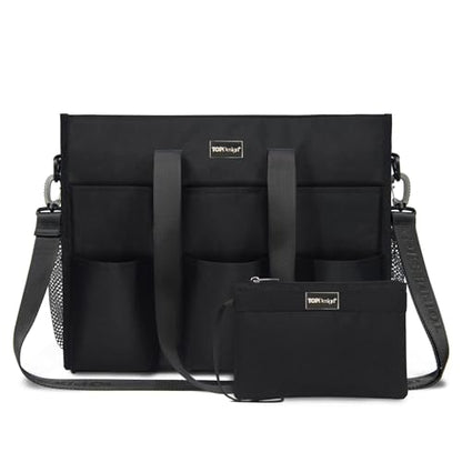 TOPDesign Utility Water Resistant Tote Bag with 22 Pockets, Zipper Closure - color: Black, size: Large