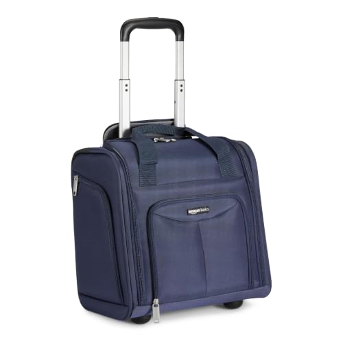 Amazon Basics Underseat Carry-On Luggage with Wheels and Handle, 14" Rolling Travel Bag, Fits Overhead Bins, Organized Compartments, Navy - color: Navy