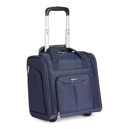 Amazon Basics Underseat Carry-On Luggage with Wheels and Handle, 14" Rolling Travel Bag, Fits Overhead Bins, Organized Compartments, Navy - color: Navy