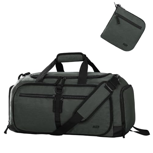 MIER Packable Travel Duffle Bag with Shoe Compartment, 50L, Green Gray - color: Green Gray, size: 50L